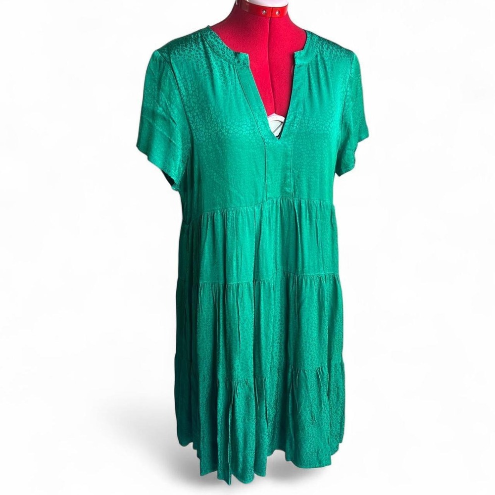 Maeve Green Animal Print Boho Tiered Dress Size Large Anthropologie